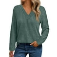 thumbnail image 2 of Mlzmgr Womens Sweaters Long Sleeve Ribbed Knit Casual V Neck Tops Soft Comfy Womens Tops Going out Loungewear, 2 of 5