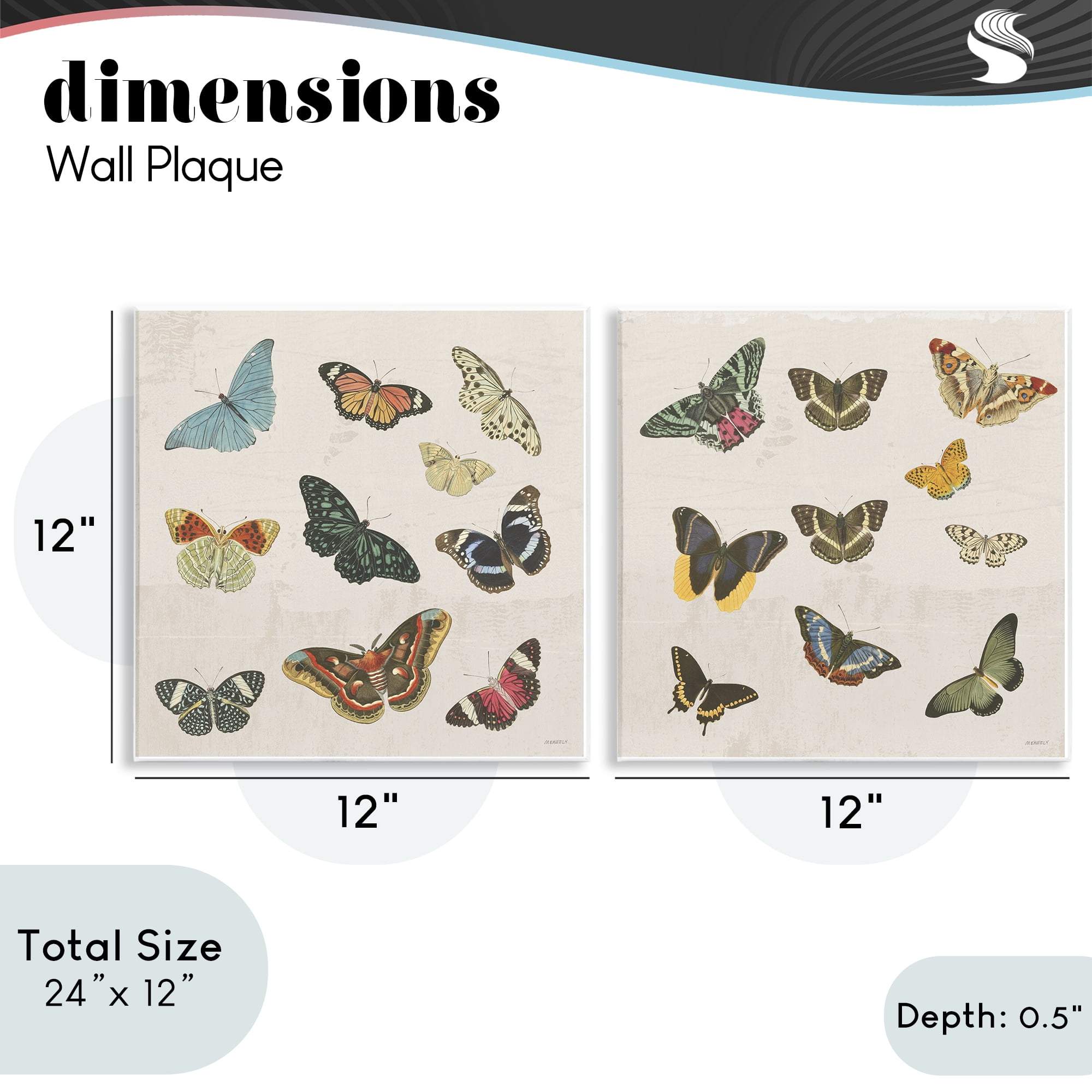 Stupell Industries Collection of Vintage Butterflies 2 Piece Wall Plaque Art Set, design by Dan Meneely