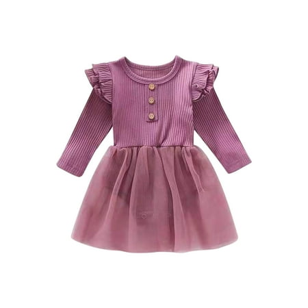 

Binmer Toddler Kids Girls Cute Net Yarn Long Sleeve Cotton Ruffle Romper Jumpsuit