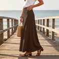 thumbnail image 6 of IUYRTFE Women Elastic Waist Cotton Linen Midi Skirt Solid Color Casual A Line Skirt for Summer Vacation Daily Wear, 6 of 7