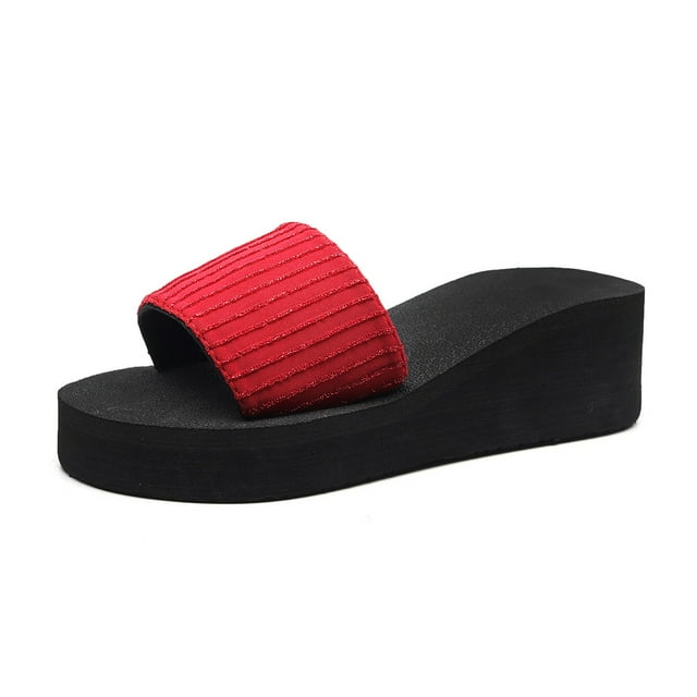 Women Summer Bohemian Open Toe Fashion Non-Slip Wedge Slippers Sequin Beach Shoe