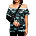 thumbnail image 2 of OIOLOYJM Women's Post Shoulder Surgery Shirts Cute Print Tear Away Recovery Breathable Full Open Snap T-Shirt with Pocket Short Sleeve Adaptive Chemo Port Lounge Blouses Navy S, 2 of 7