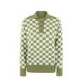 thumbnail image 5 of Liacowi Women Juniors Knitted Sweater Checkerboard Print Long Sleeve Pullover Retro Jumpers Tops Fall Loose Knitwear for Teen, 5 of 9