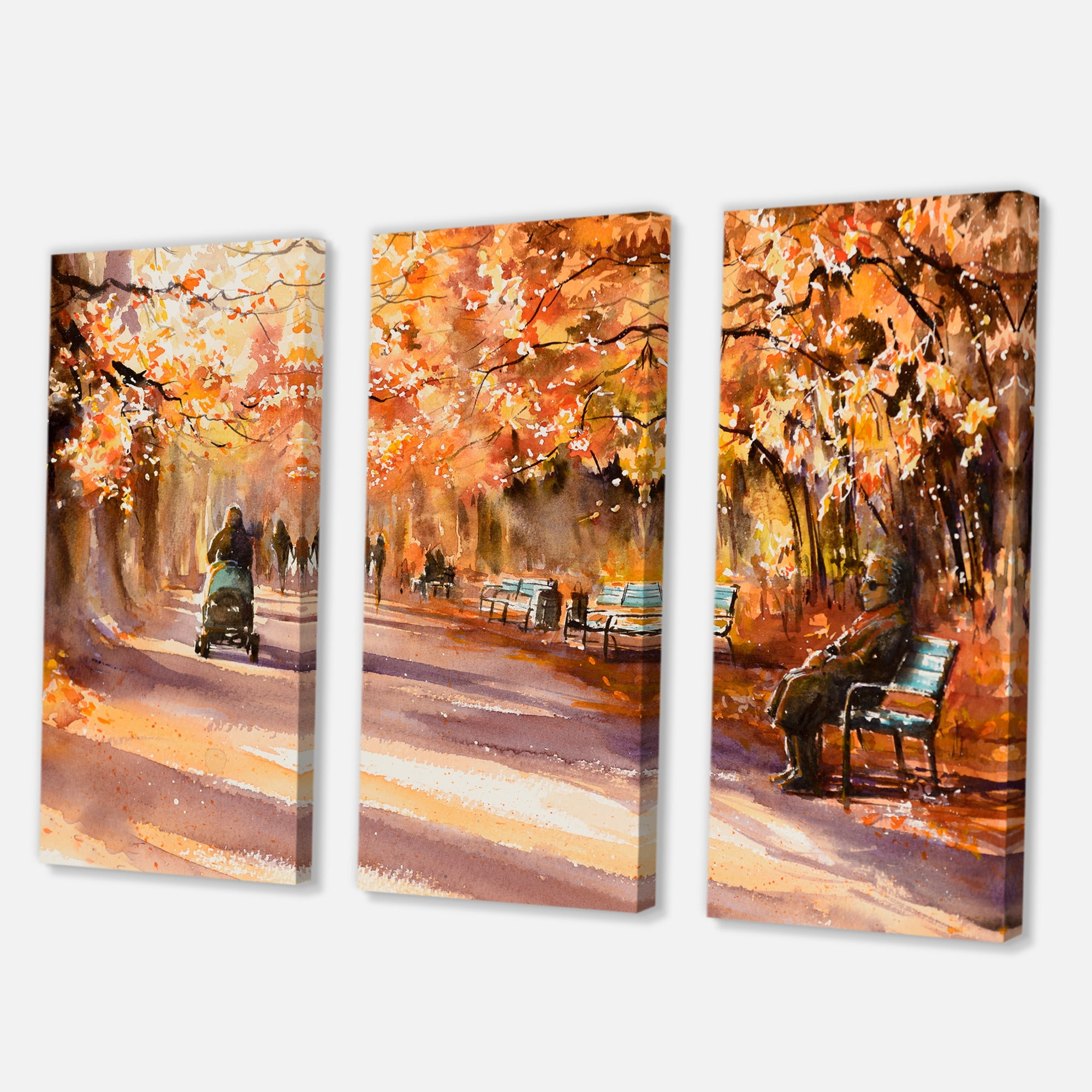 Designart ' Path In The Park In Sunny Autumn Day ' Country Canvas Wall Art Print