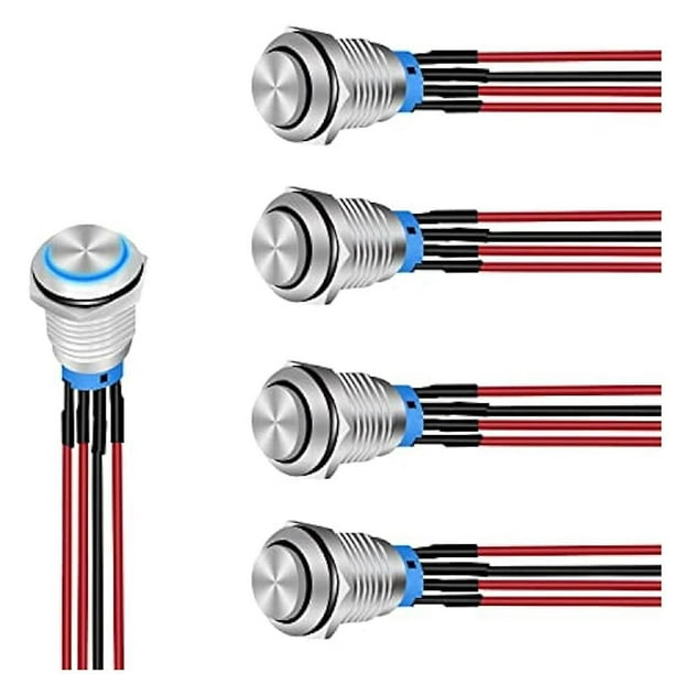 Interruptor de botón pulsador de 19 mm 5 piezas con arnés precableado 12 V 24 V Interruptores redondos de LED con enclavamiento automático Interruptor SPDT de 4 pines