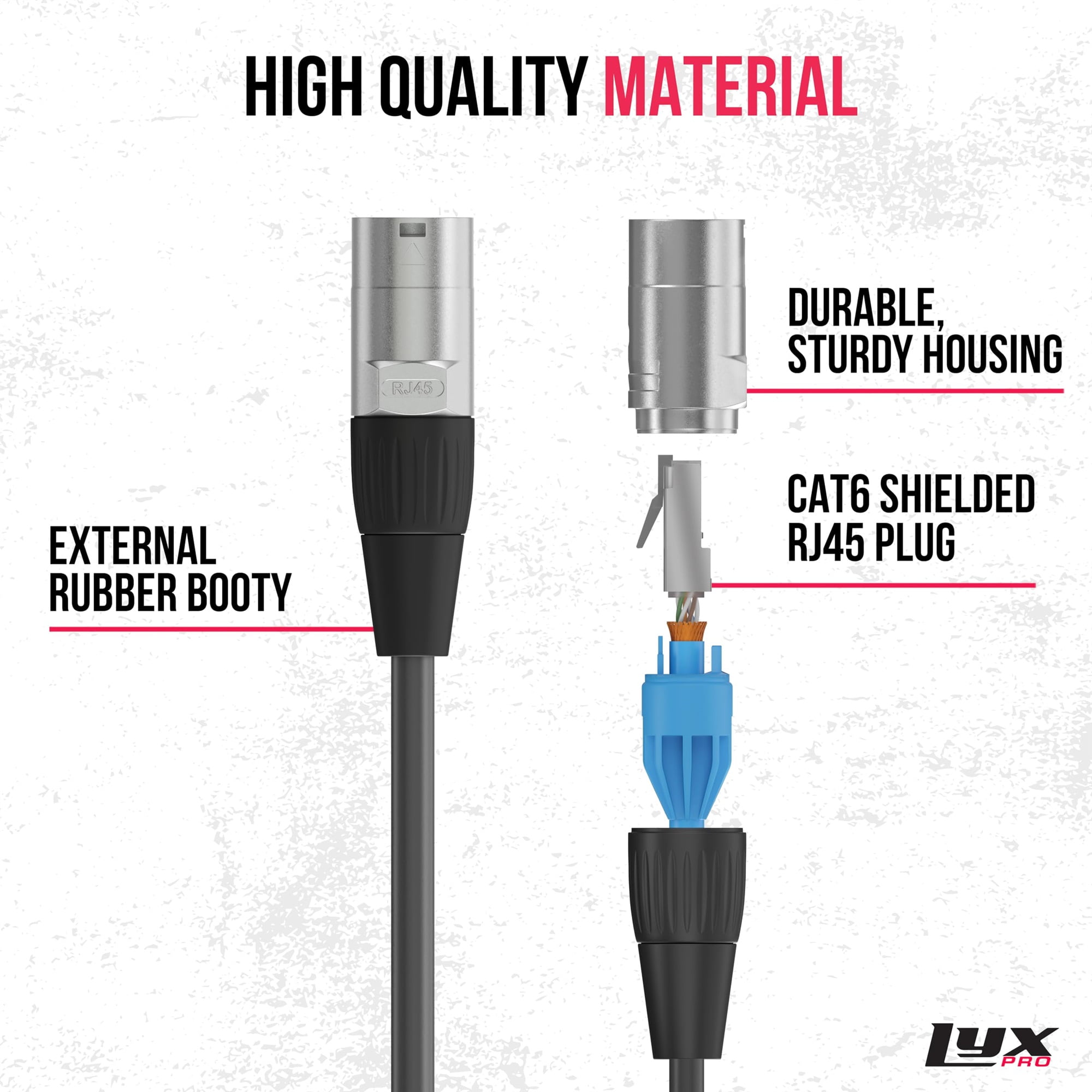 LyxPro 6 Feet Shielded CAT6 Ethercon Cable, Male to Male, Pro Audio & Lighting RJ45 Cable - Black