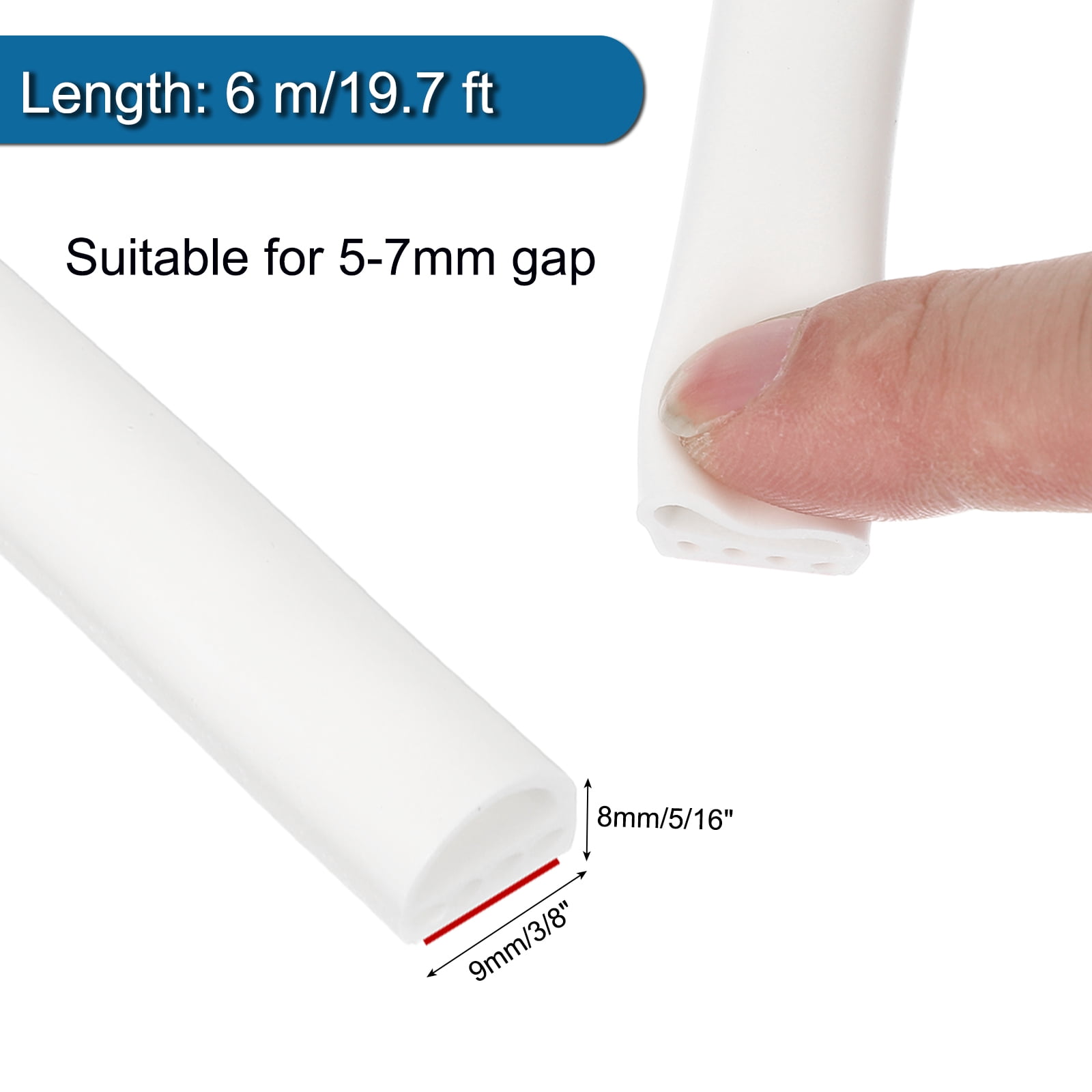 3/8 Inch x 20 ft Weather Stripping Door Seal Strip, 2 Pack Self Adhesive Silicone Seal Tape fit 5-7mm , White