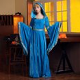 thumbnail image 6 of IROINNID Halloween Costumes For Women A-Line Dress Retro Gothic Round Neck Long Sleeve Medieval Court Long Dress,Blue, 6 of 7