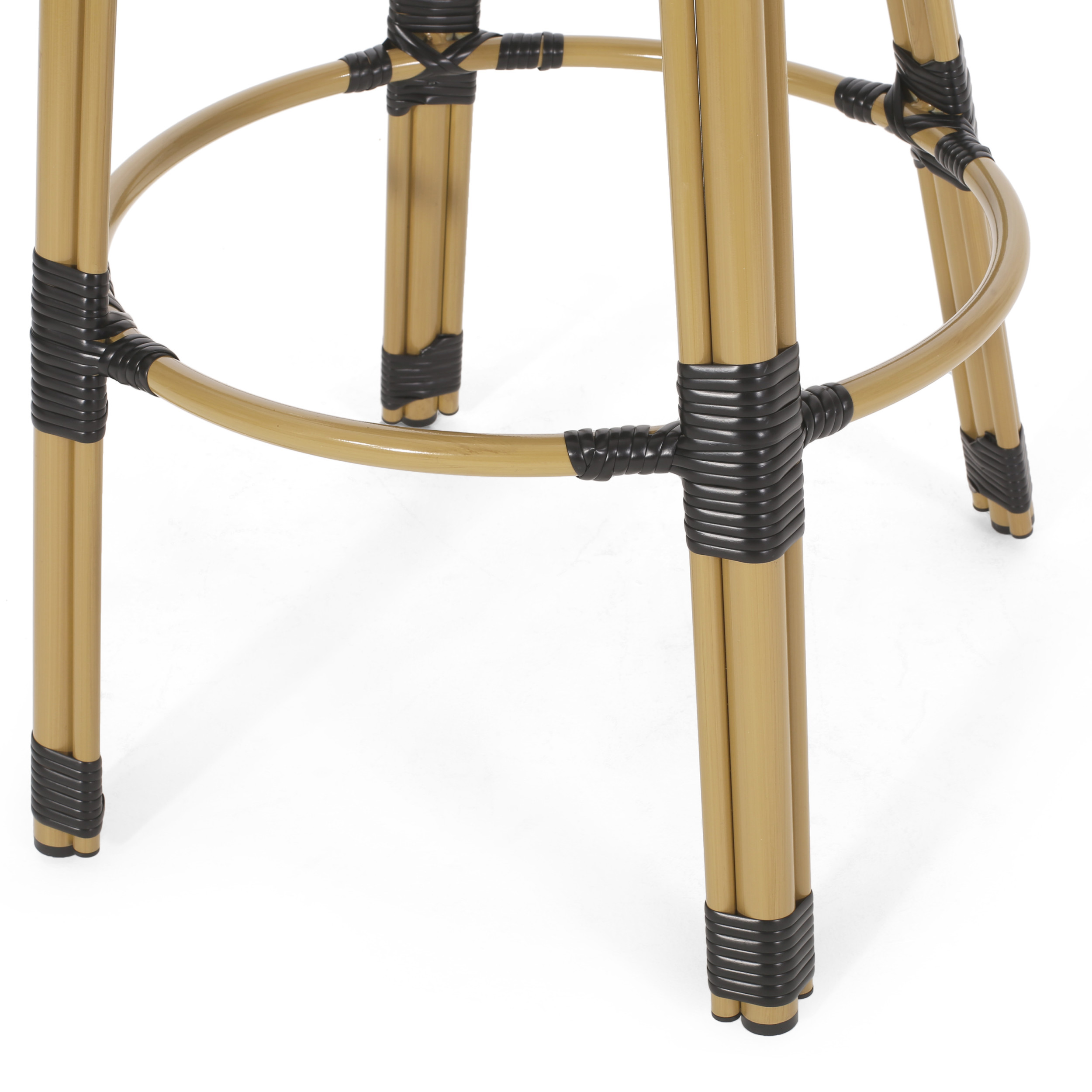 Cortina Wicker and Aluminum Outdoor 29.5 Inch Barstools, Set of 2, Black and Bamboo Finish