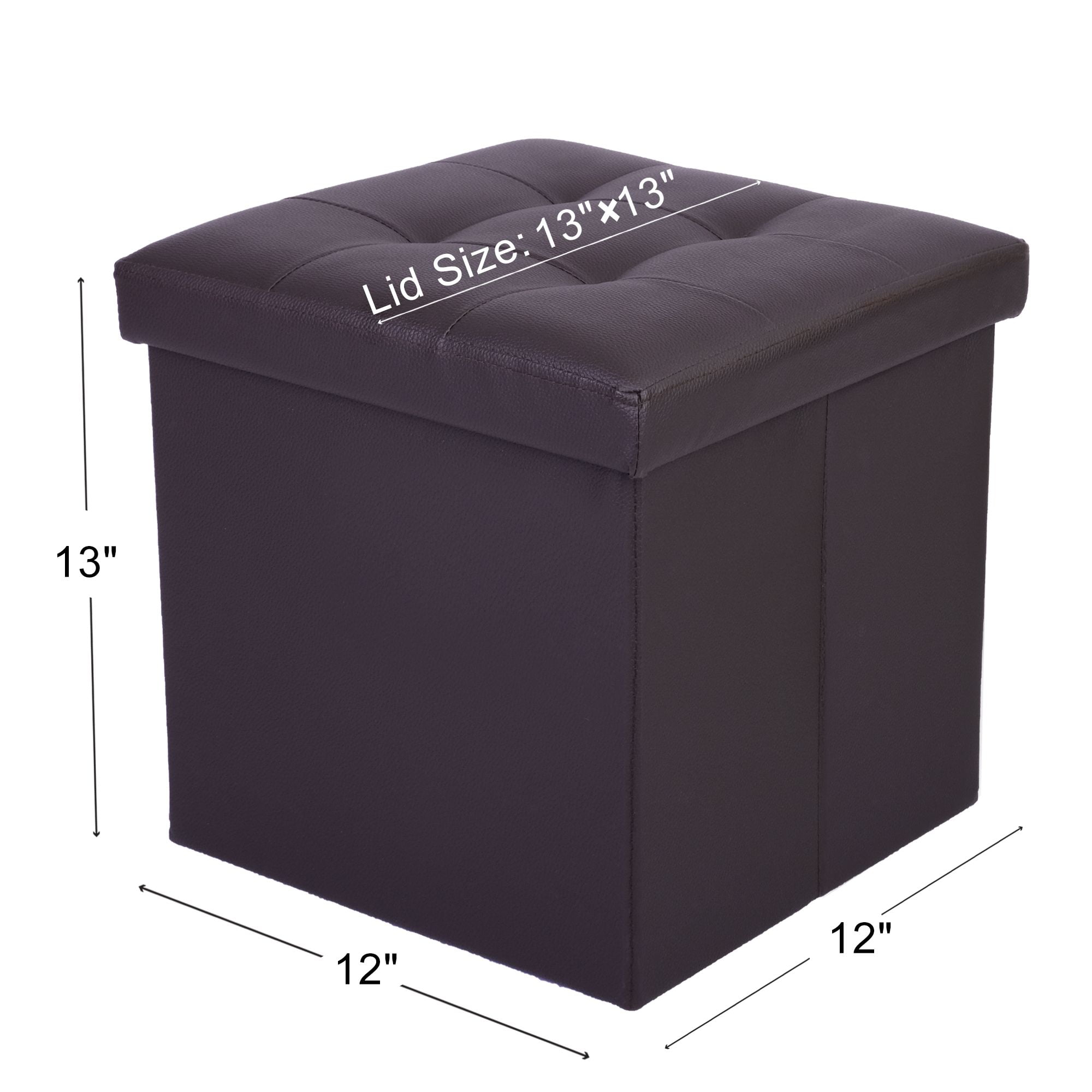 LotFancy 2 Pack 13" Faux Leather Storage Ottoman Cube, Square Foot Stool Ottoman with Storage, Brown
