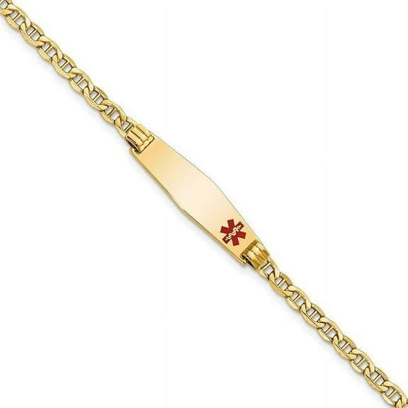 Primal Gold 14 Karat Yellow Gold Medical Semi-solid Soft Diamond Shape Red Enamel Anchor ID Bracelet