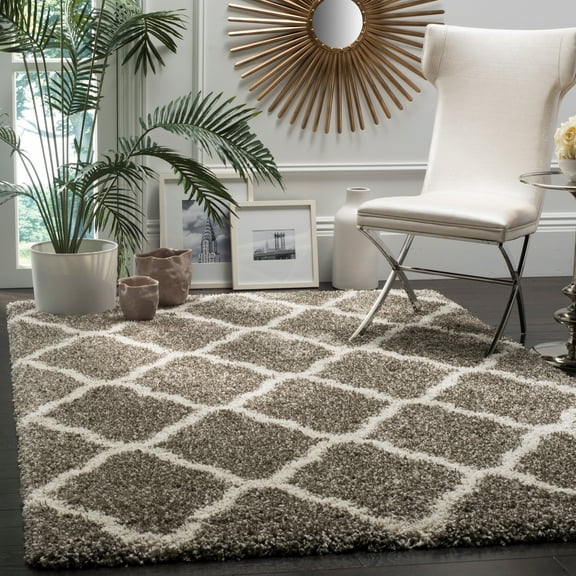 SAFAVIEH Hudson Aline Geometric Shag Area Rug, Grey/Ivory, 3' x 5'
