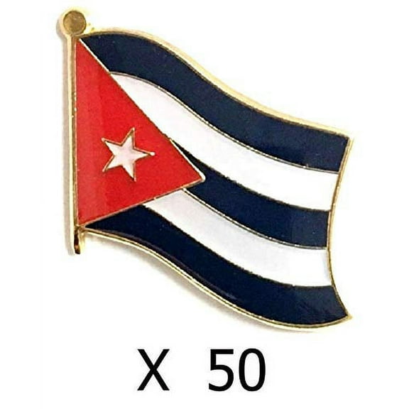 Cuba World Flag Lapel Pins and US/Cuba Friendship Crossed Cap Pin(50 Pack - Single Pins)