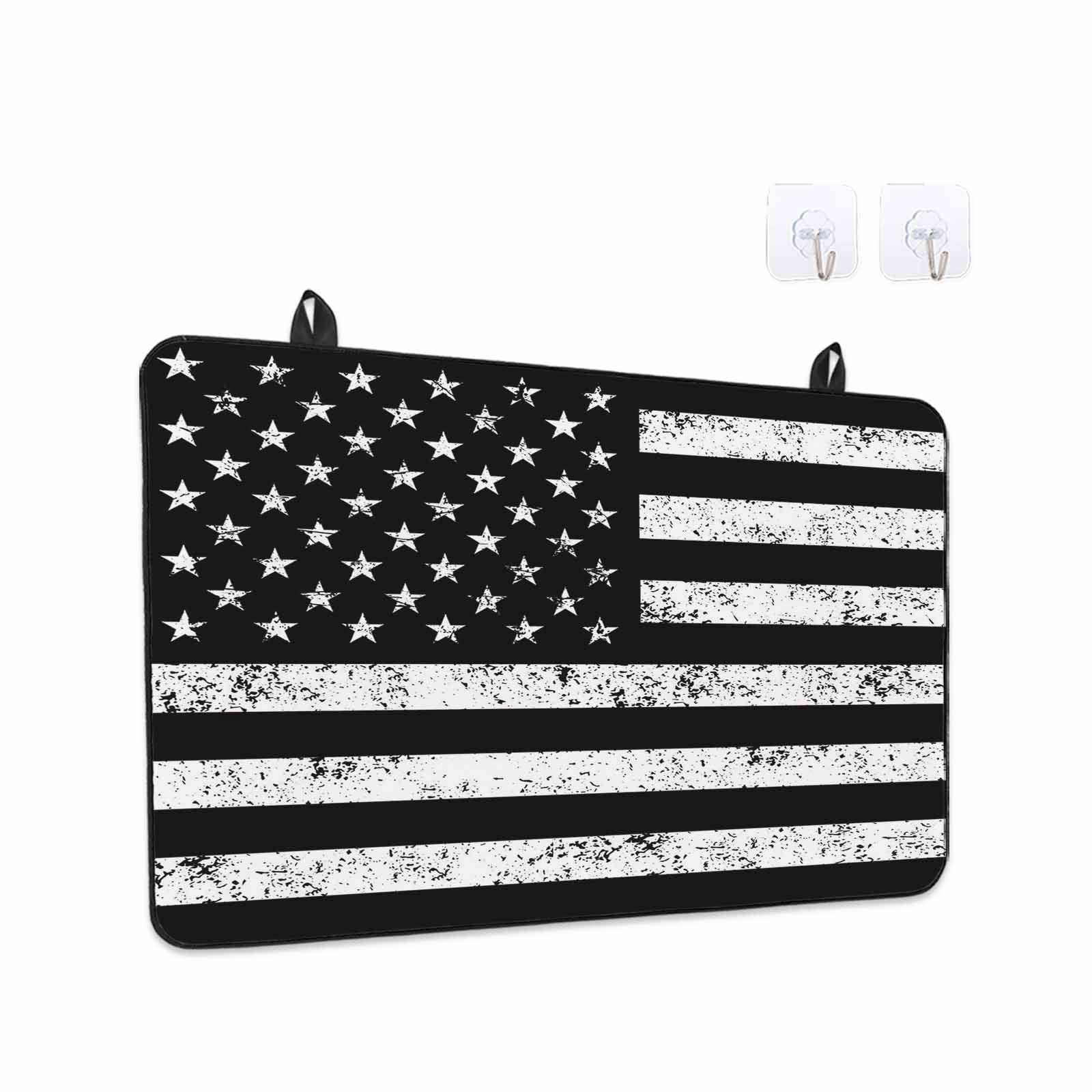 Black American Flag Stove Top Cover for Electric Stove, Heat-proof & Non Slip Glass Top Stove Cover Protector, Vintage USA Flag Kitchen Flat Cooktop Rubber Mat 24x21 Inches