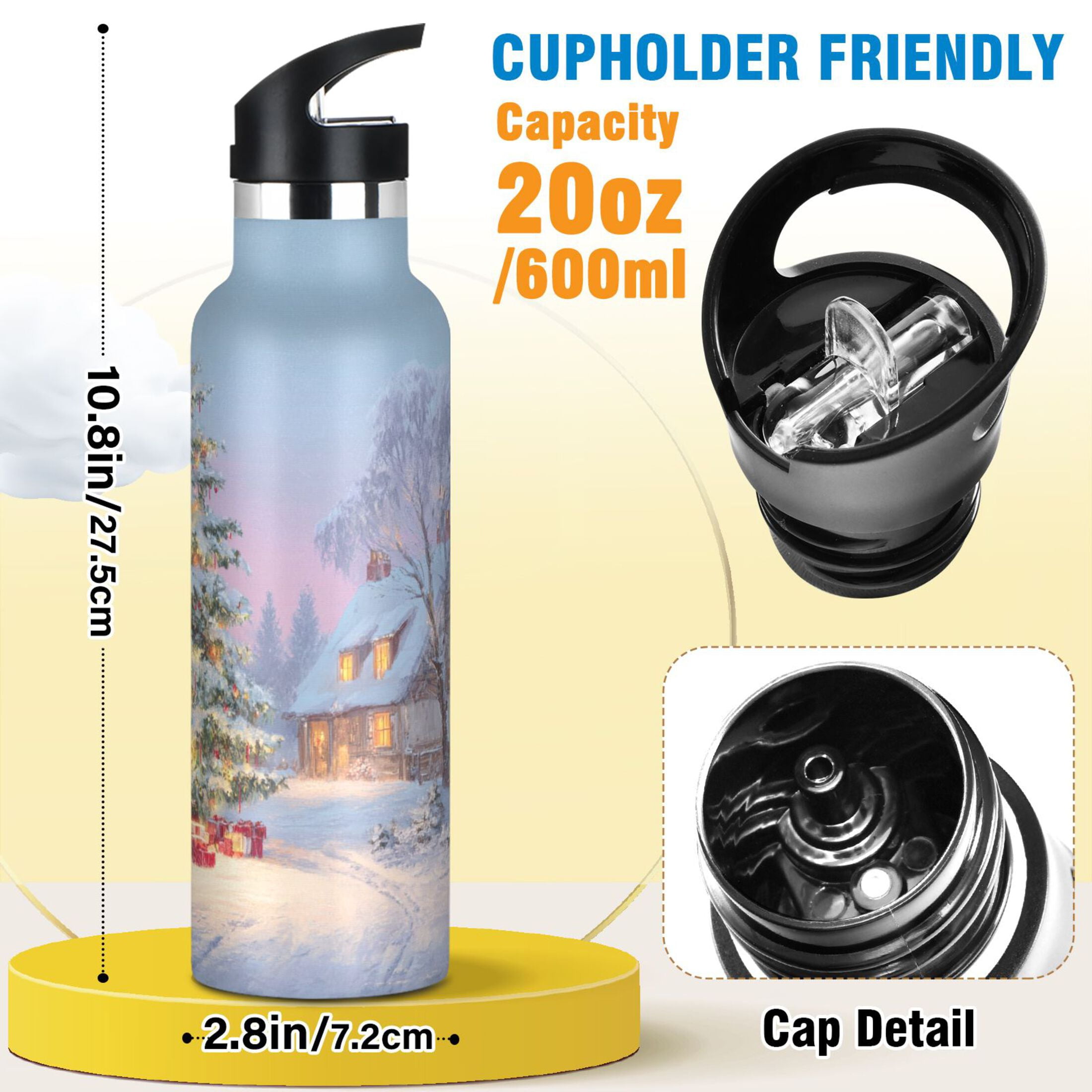 600ML Stainless Steel Insulated Cup Sports Water Bottle Portable Thermos Cup Water Glasses Insulated Tumblers Convenient and Durable Beautiful Christmas