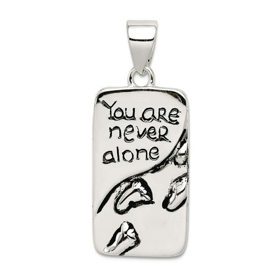 925 Sterling Silver Solid Polished You Are Never Alone Oxidized Footprint Pendant Necklace 34x14mm Wide Pendant for Wome