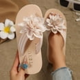 thumbnail image 2 of Gpaecead Women Flower Flat Flip Flops Thick Cushioned Sole Non Slip Spring Summer Beach Casual Versatile Shoes,B-Beige, 2 of 8