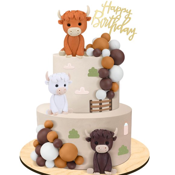 Kigley 25 Piezas Adornos para Tartas de Vaca de Tierras Altas Toppers de Figuras de Vaca para Tartas Bolas de Espuma Mini Globos Decoraci&oacute;n Acr&iacute;lica de Pastel de Ganado para Fies