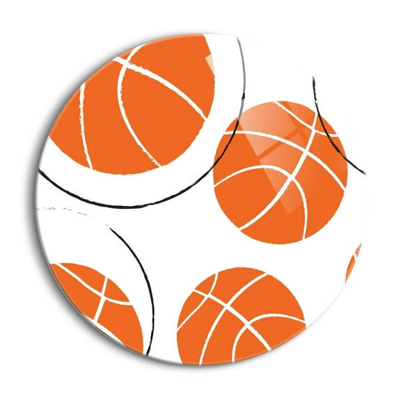 Basketballs Dark Orange Basketballs 24 inch Glass Round Wall Hanging Sign