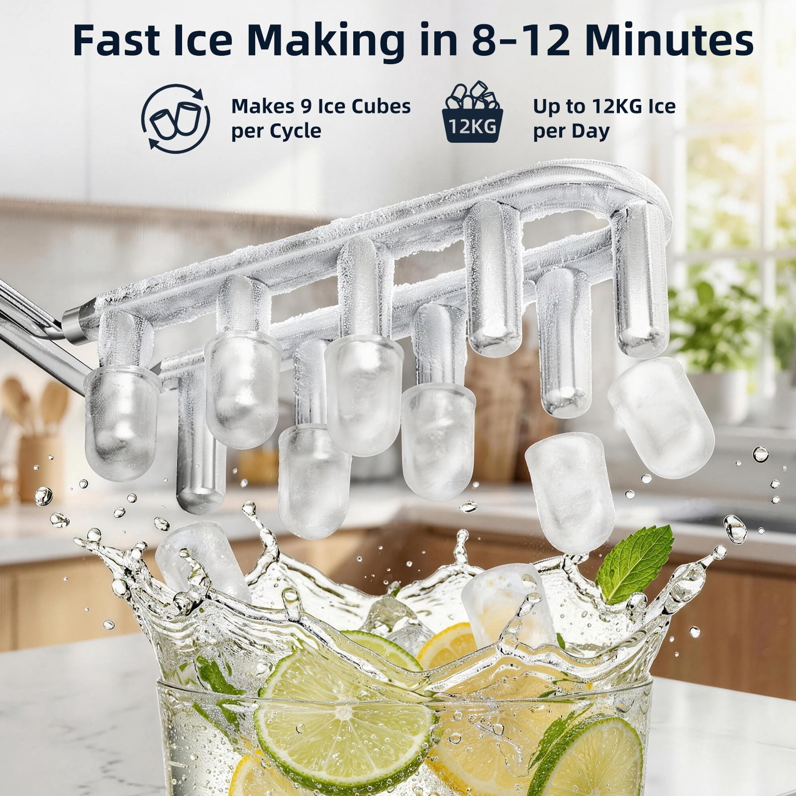 FREE VILLAGE 2-in-1 Ice Maker Machine with Water Dispenser, Countertop Tabletop Ice Maker with Large & Small Bullet Ice Sizes,26 lbs/24H Ice Ready in 6 Minutes,3.5L Removable Water Tank,Water Cooler