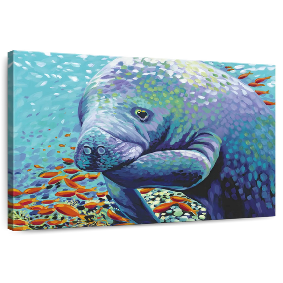 Elephant Stock Sea Sweetheart Ii Wall Art - Horizontal Canvas Wall Art - Living Room Wall Decor - Animal Canvas - Blue And Turquoise Decor By Carolee Vitaletti - 12" x 8"