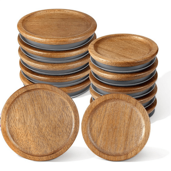 Wooden Jar Lids,Regular Mouth Wide Mouth Wooden Storage Lids Reusable Storage Canning Jar Lids for Jars,6 pieces of regular mouth cover 6 pieces of wide mouth wooden cover,As Shown