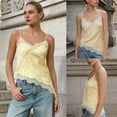 thumbnail image 2 of PUWEI Women's Summer Lace Trim Satin Camisole Spaghetti Strap V Neck Asymmetrical Hem Tank Tops, 2 of 7
