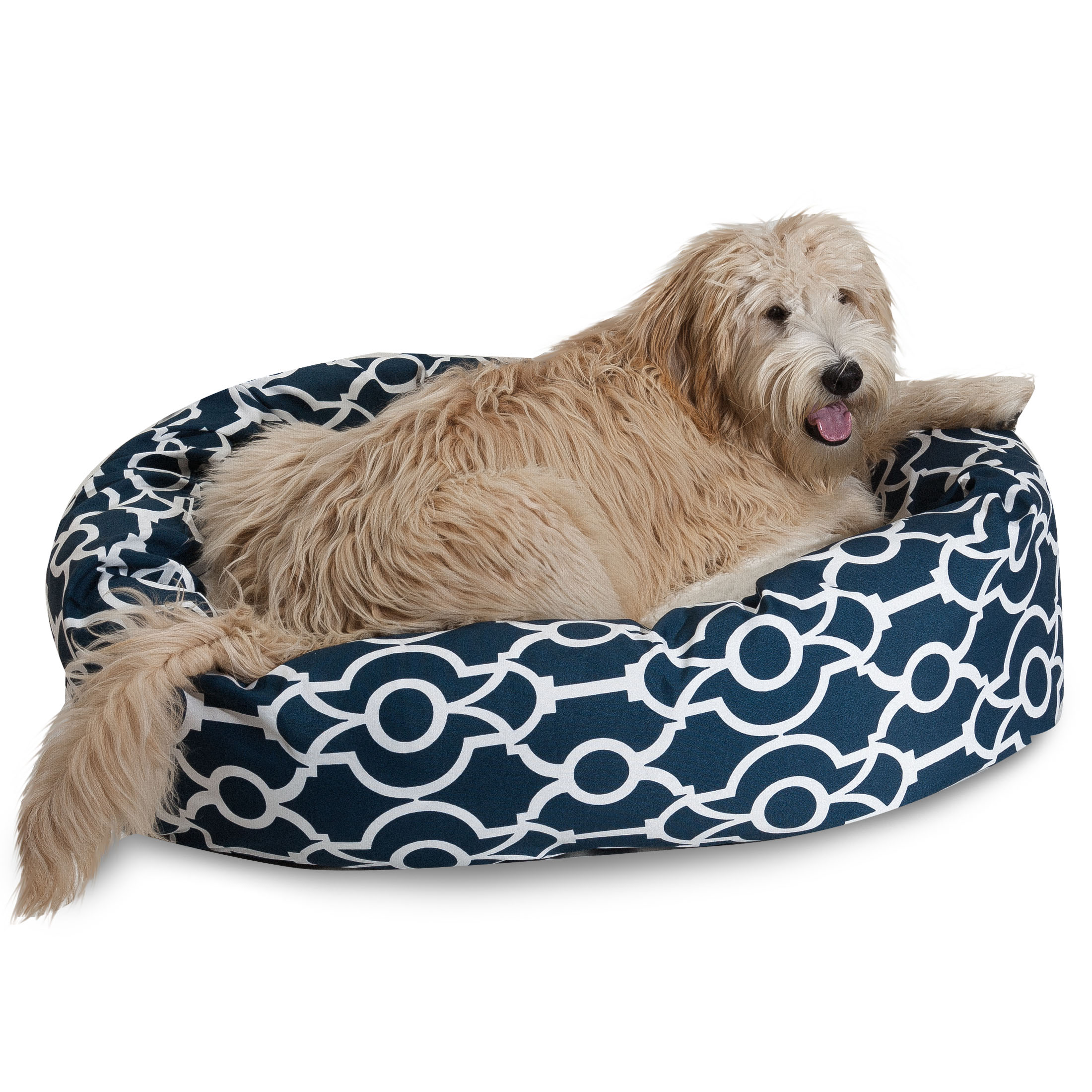 Majestic Pet Athens Sherpa Bagel Dog Bed Machine Washable Navy Medium