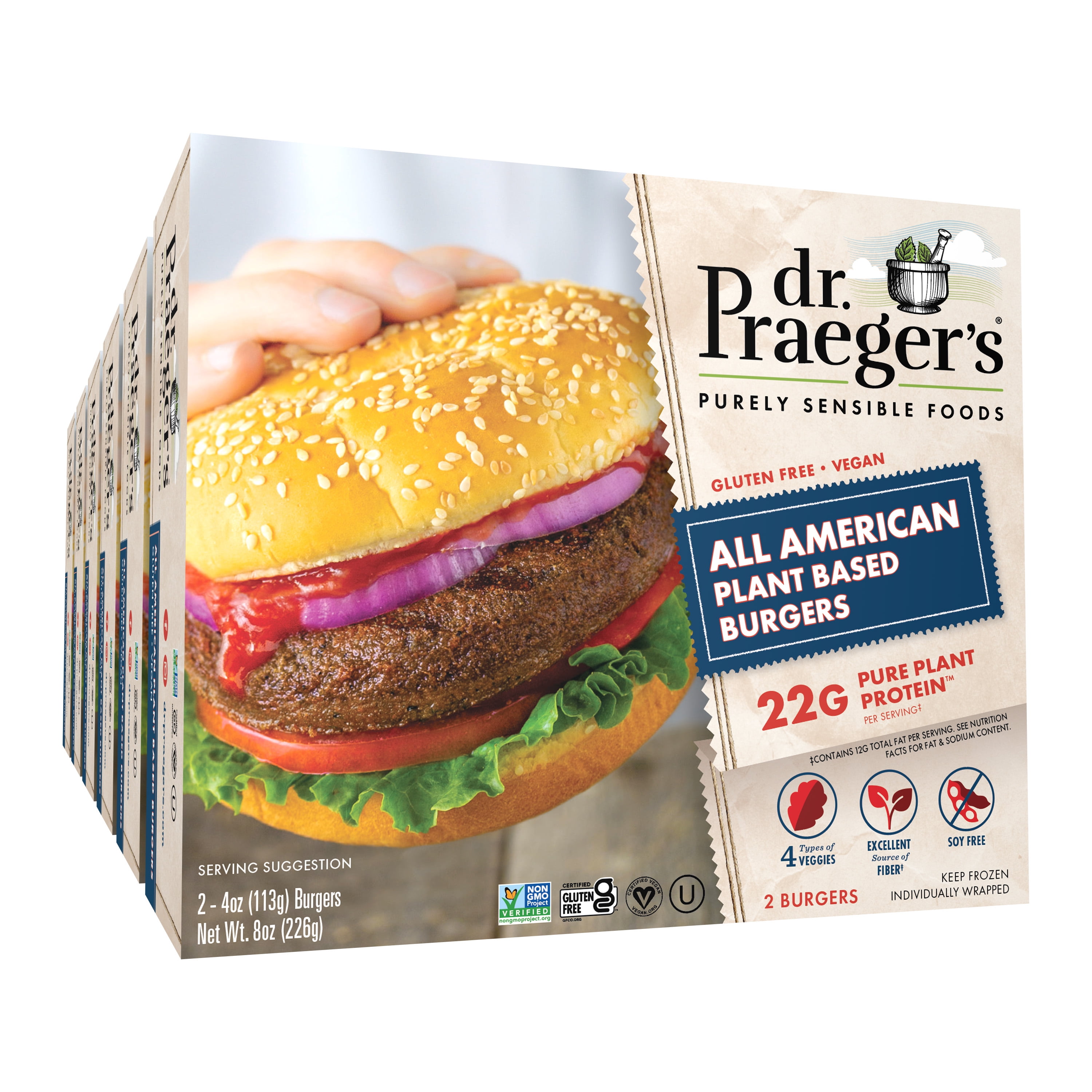 Dr. Praegers Sensible Foods All American Veggie Burger, 8 Ounces (6