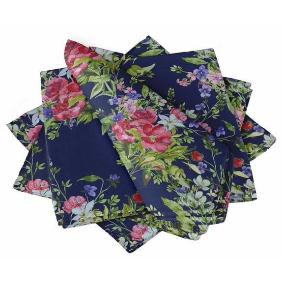 "S4Sassy Blue Leaves & Peony Floral Printed Dinning Tableware Fabric Cocktail Napkin Set 20 x 20""(Pack of 6)"