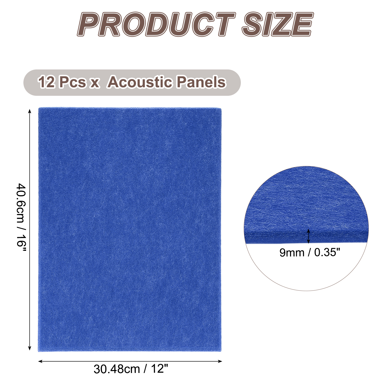 Uxcell 12pcs Acoustic Panels High-Density Sound Proof Felt Self Stick Non-Slip Pads 16"x12"x0.35", Blue