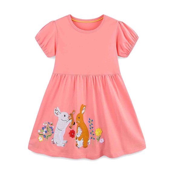 Shadoumai Girls Easter Dresses Size 8 Easter's Day Rabbit Print Flutter Sleeve Warm Party Dance Skirt Baby Girl Clothes Girl Dresses