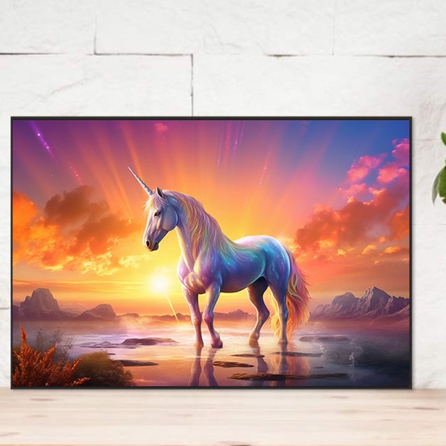 Pintura de diamante 5D DIY con taladro redondo completo, decoración de unicornio de jardín de fantasía, 60x40cm JShteea El nuevo