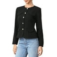 thumbnail image 4 of Business Casual Blazer Jackets for Women Long Sleeve Collarless Button Down Office Work Jacket XS Black, 4 of 6