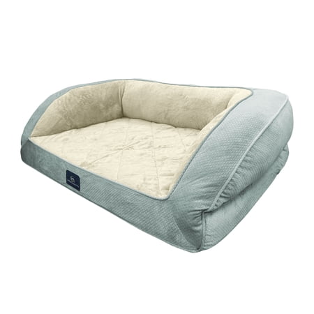 Serta Quilted Orthopedic Bolster Couch Cat & Dog Bed Blue Large
