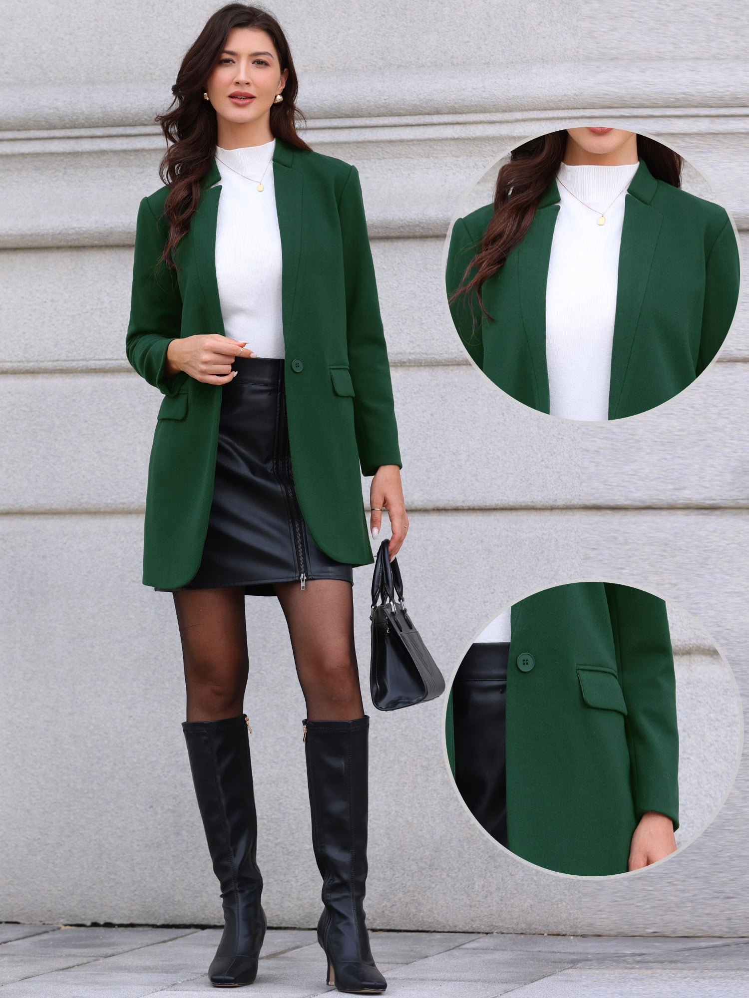 DARING DIVA Women's Business Button Down Notch Collar Dressy Blazer Jacket M Green