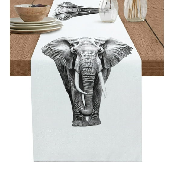 Table Runner Elephant Table Decoration for Kitchen Dinning Animal White Table Decoration for Indoor Outdoor Party Wedding Decor 13x90 Inch
