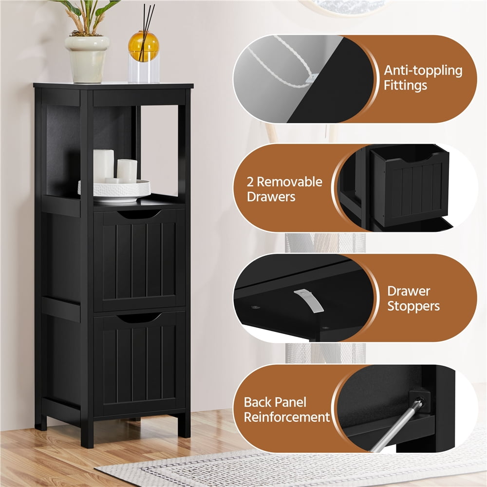 Yaheetech 35" Height Compact Corner Bathroom Cabinet with Open Shelf, Black