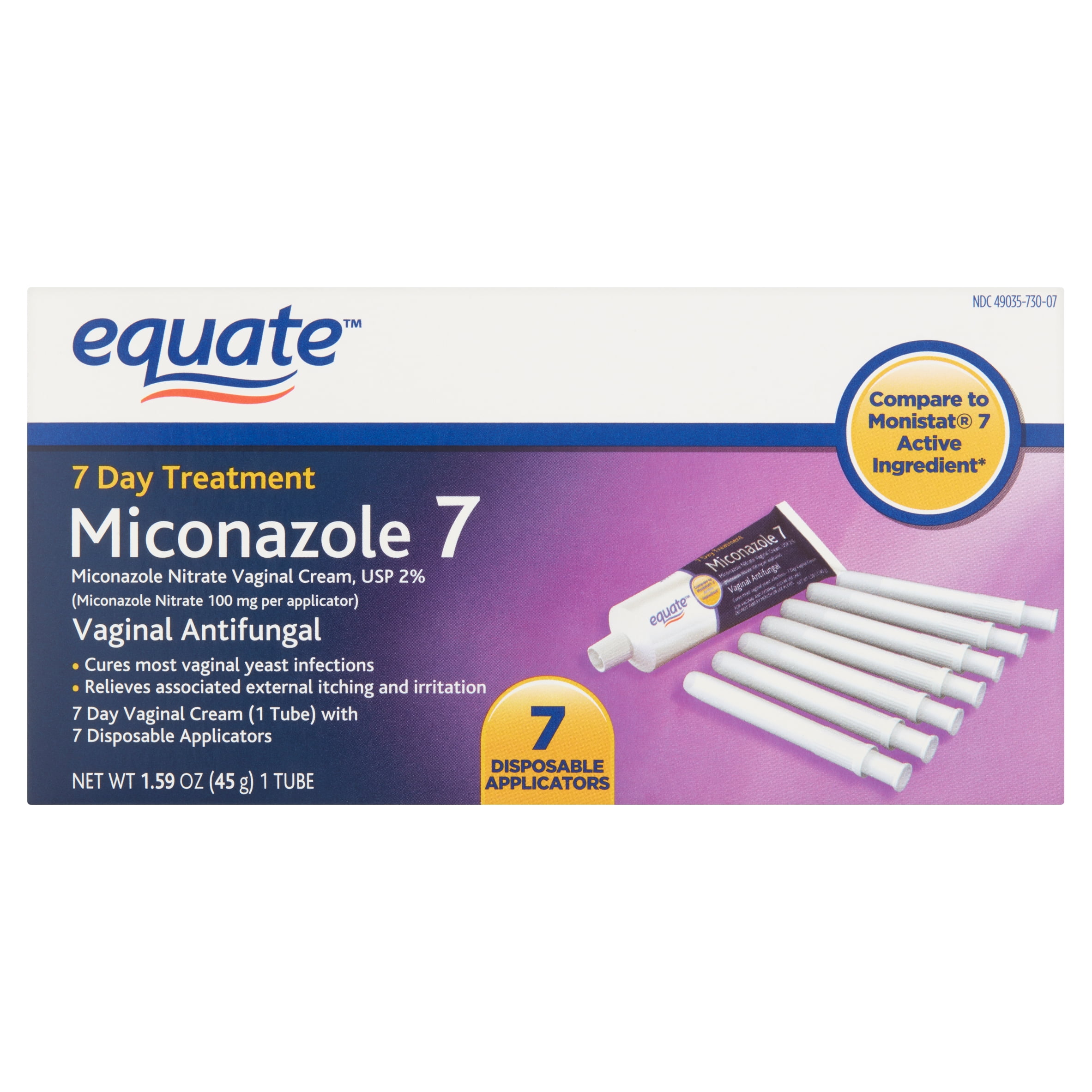 Equate Miconazole 7-Day Vaginal Cream Treatment, 1.59 oz., Disposable Applicators (100 mg Per Applicator)