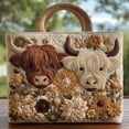 thumbnail image 7 of 3D Embossed Highland Cow & Floral Tote Bag, Stylish Canvas Handbag with Woven Handle, Ideal for Shopping, Beach Trips, Daily Use and Gift Giving S, 7 of 7