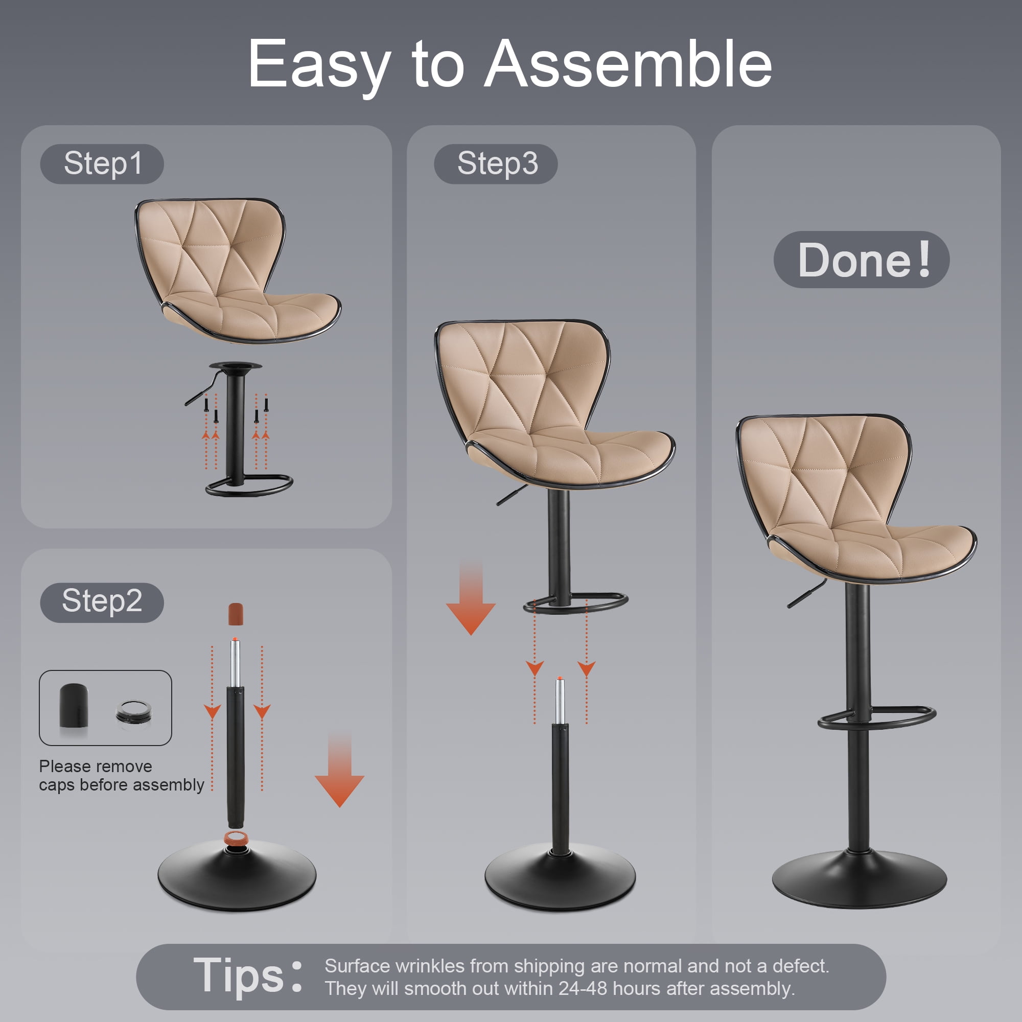 AUNEKIV Bar Stools, Swivel Counter Height Bar Stools, Adjustable Faux PU Leather Bar Chairs with Back and Footrest, Modern Upholstered Armless Counter Stools, Island Chairs for Bar Kitchen, Oatmeal