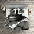 thumbnail image 2 of Ambesonne Cartoon Quilted Coverlet 3 Pcs, Animal Athlete Gorilla, Queen Size, Black White Grey, 2 of 2