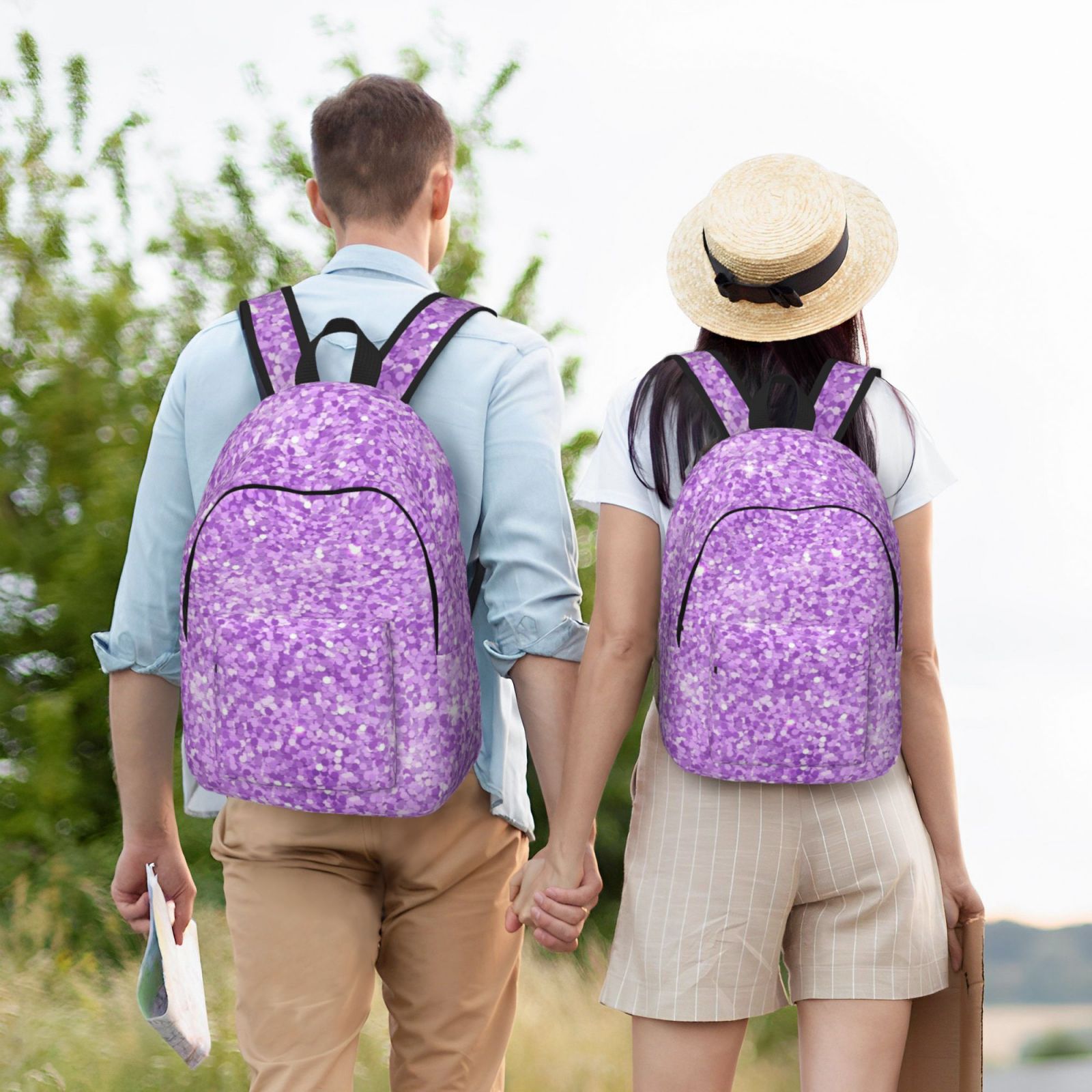 Rateoe Lilac Glittering Pattern Canvas College Laptop Backpack,Travel Daypack,Durable Rucksack Travel Notebook Bag School Backpack Book Bag for Men Women-Small