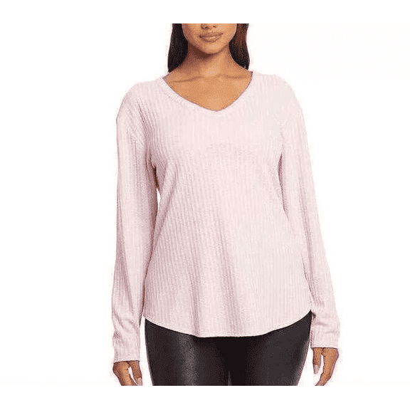 Chaser Womens Waffle Weave V Neck Top Pink Medium