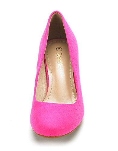 DREAM PAIRS Womens Slip On Low Kitten Heels Round Toe Pump Court Shoes Luvly Fuchsia Suede Size 7 US// 5 UK