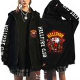 thumbnail image 3 of Sweat à Capuche Stranger Things Hellfire Club Imprimé Chandail en Molleton à Capuche Zippé Ample - Lettrage Blanc sur les Manches, 3 of 3