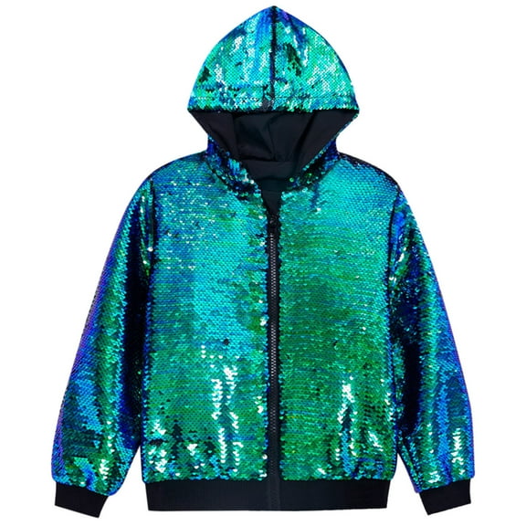 Fgnfyis Winter Coats for Men Sequin Zip up Long Sleeve Party Disco Sparkly Hooded Jacket Tops Mens Jacket BK2 M