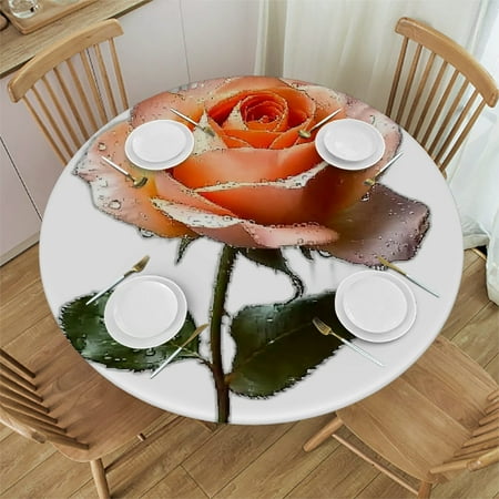 

Sheronv Rose Water Droplets Round Tablecloth Stain-Resistant Washable Indoor Outdoor Restaurants Weddings Parties Home Kitchen Decoration Outdoor Fitted 31 -35