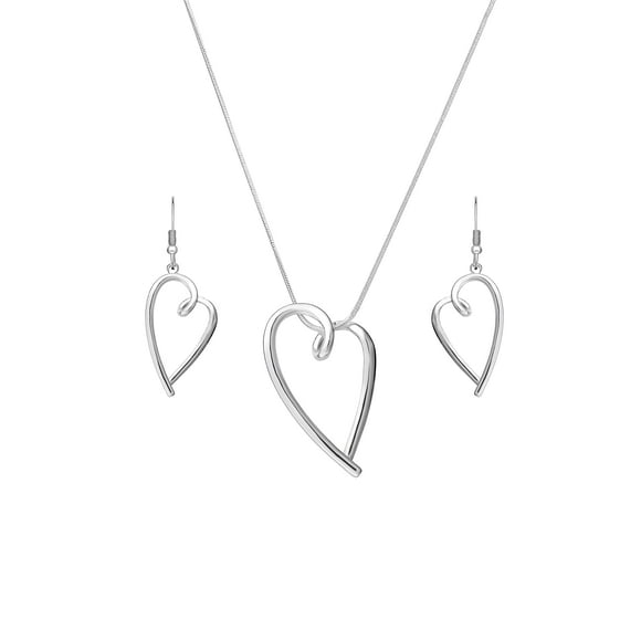 Madison Tyler Silver Jewelry Set For Women | Cutout Silver Heart Necklace Pendant Necklace With Snake Chain | Dangle Earring Set Gift For Women