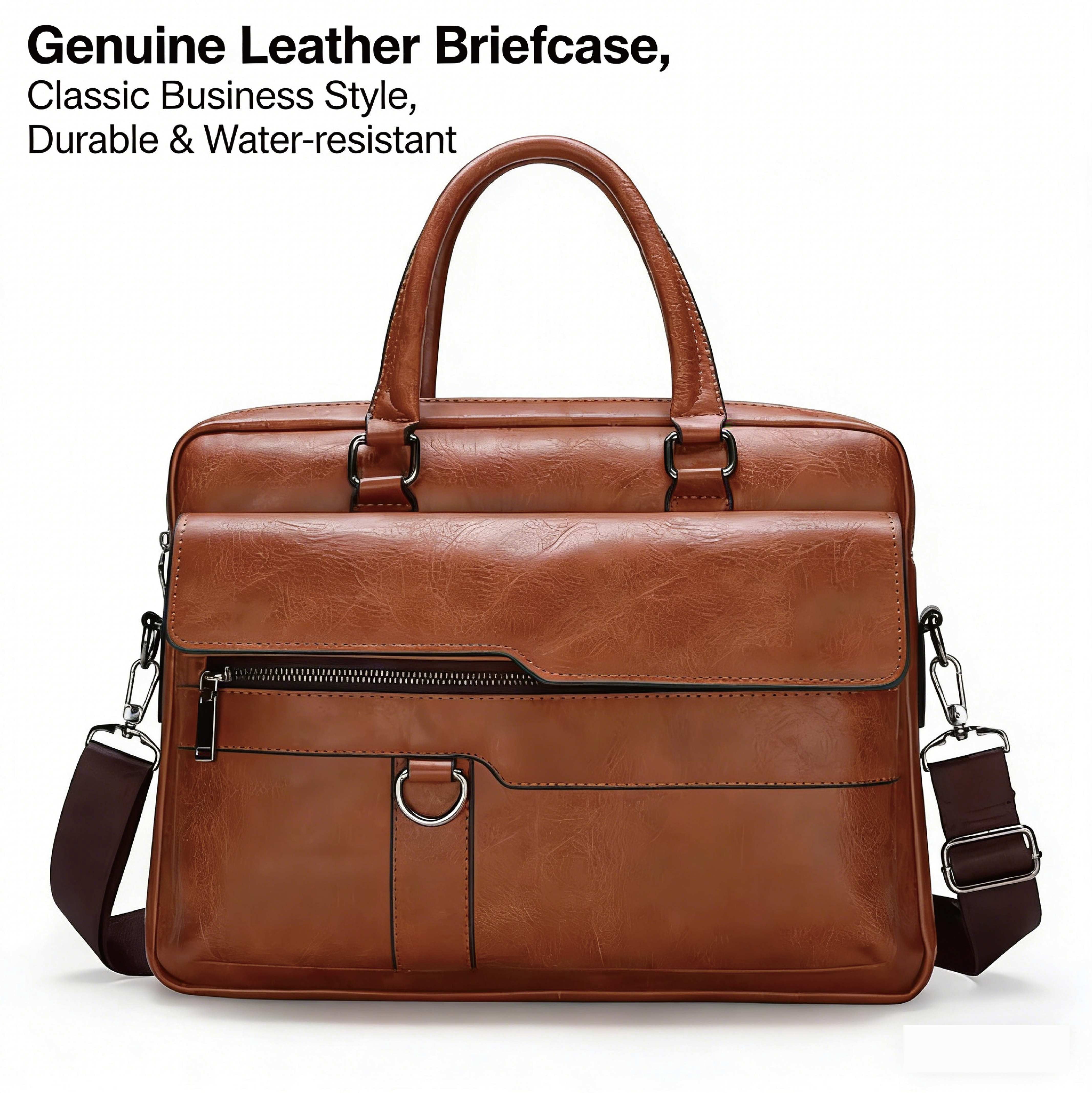 BOVARO Briefcases,Men's Business Travel Briefcase Leather Handmade Messenger Bags Laptop Bag